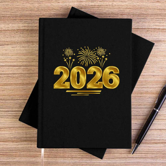 Happy New Year 2026 Magic Siyah Çizgisiz Kanvas Defter