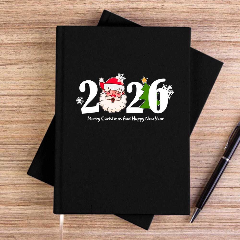 Happy New Year 2026 Noel Siyah Çizgisiz Kanvas Defter