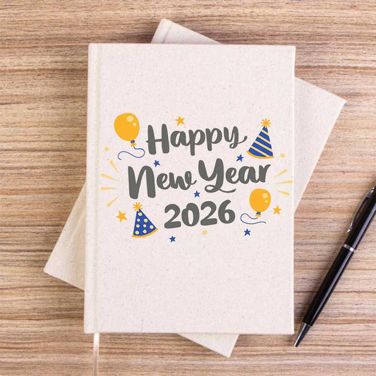Happy New Year 2026 Parti Krem Çizgisiz Kanvas Defter