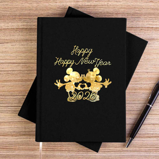Happy New Year Mickey Siyah Çizgisiz Kanvas Defter