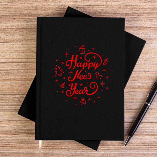 Happy New Year Red Siyah Çizgisiz Kanvas Defter