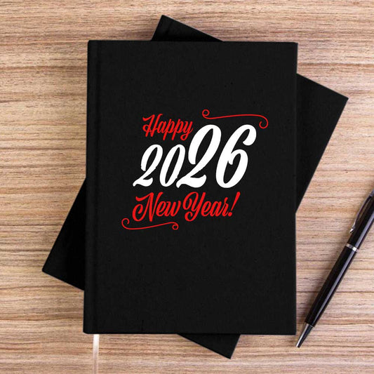 Happy New Year Text 2026 Siyah Çizgisiz Kanvas Defter