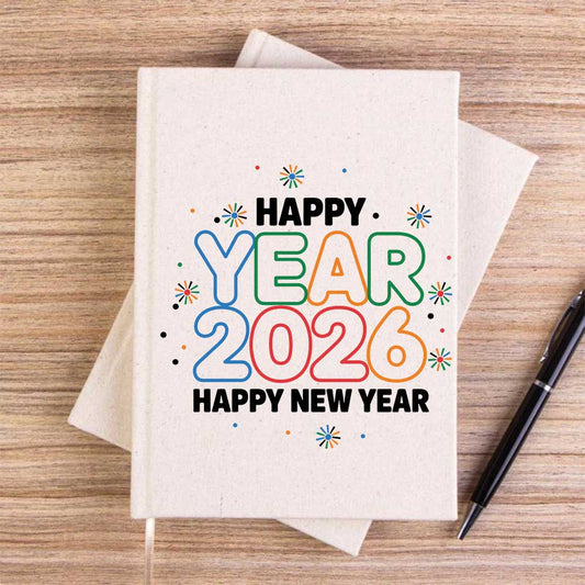 Happy Year 2026 Krem Çizgisiz Kanvas Defter