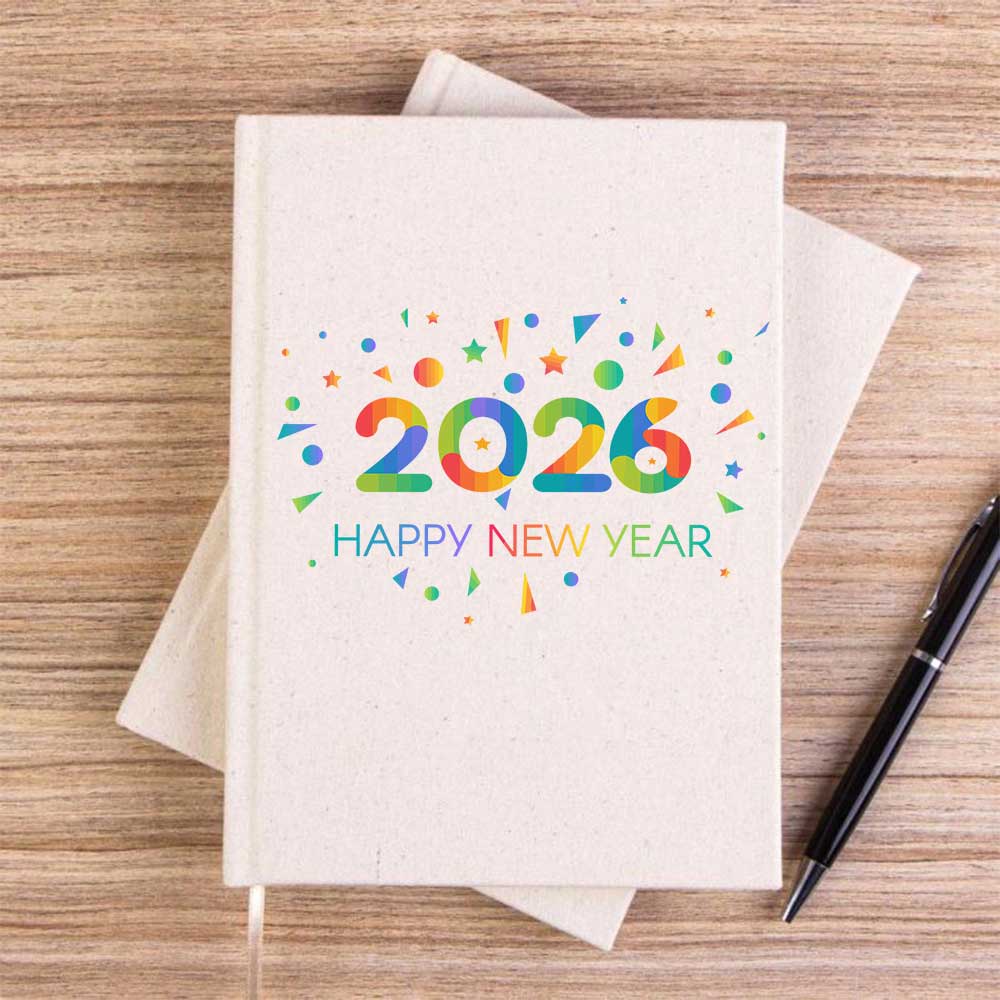 Mutlu Yıllar 2026 Krem Çizgisiz Kanvas Defter