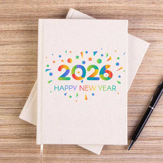 Mutlu Yıllar 2026 Krem Çizgisiz Kanvas Defter