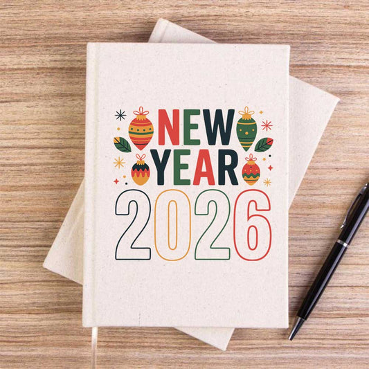 New Year 2026 Krem Çizgisiz Kanvas Defter