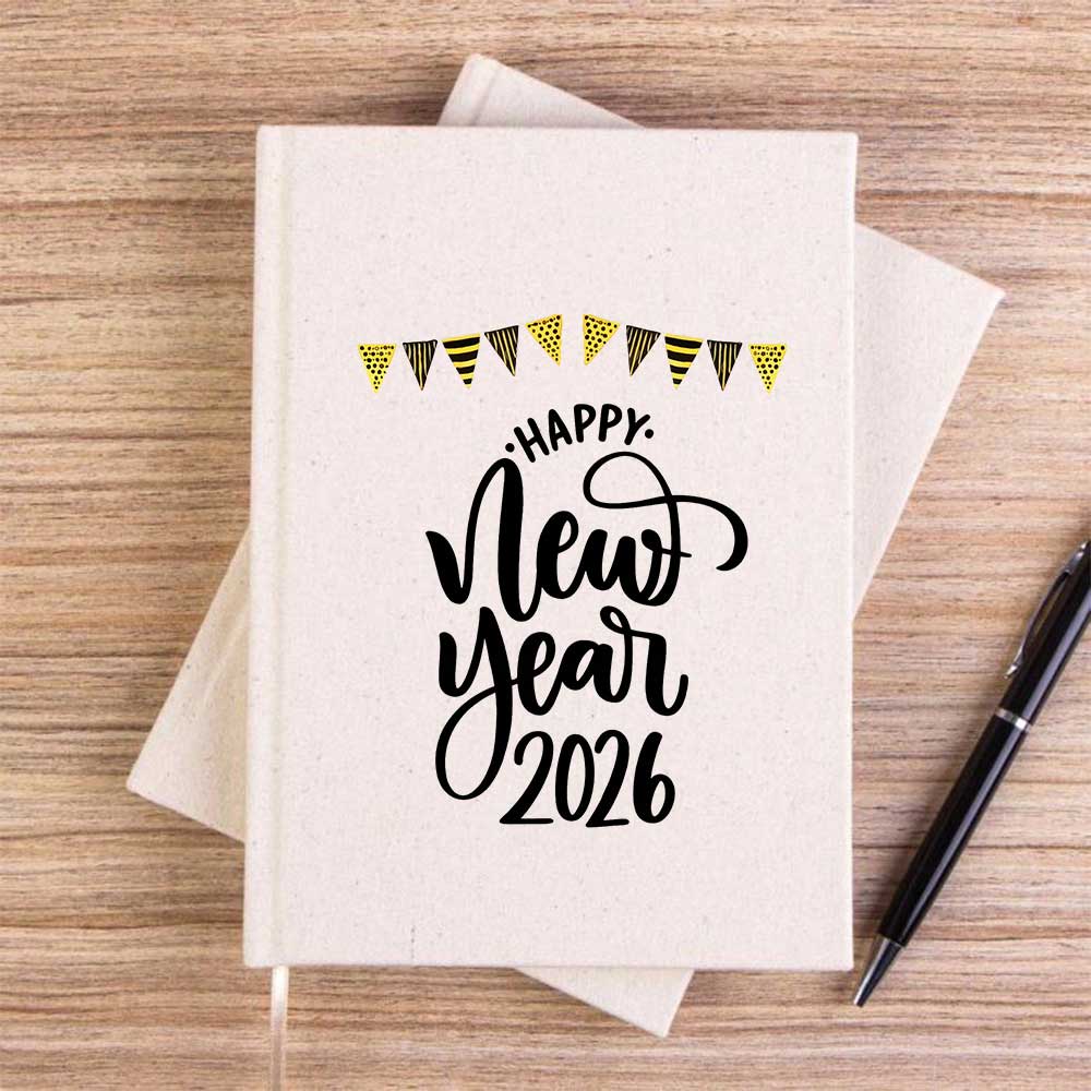 Mutlu Yeni Yıllar Krem Çizgisiz Kanvas Defter