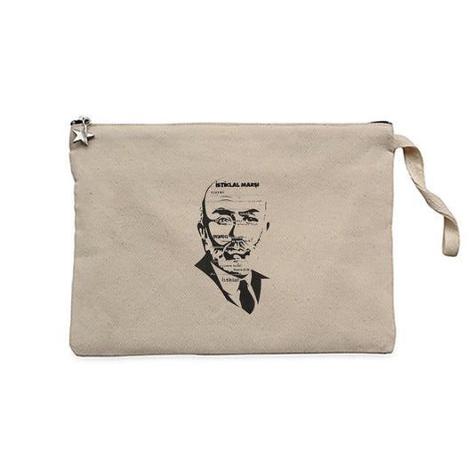 Mehmet Akif Ersoy İstiklal Marşı Krem Clutch Astarlı Cüzdan / El Çantası