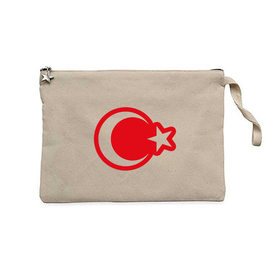 Ay Yıldız Bayrak Krem Clutch Astarlı Cüzdan / El Çantası