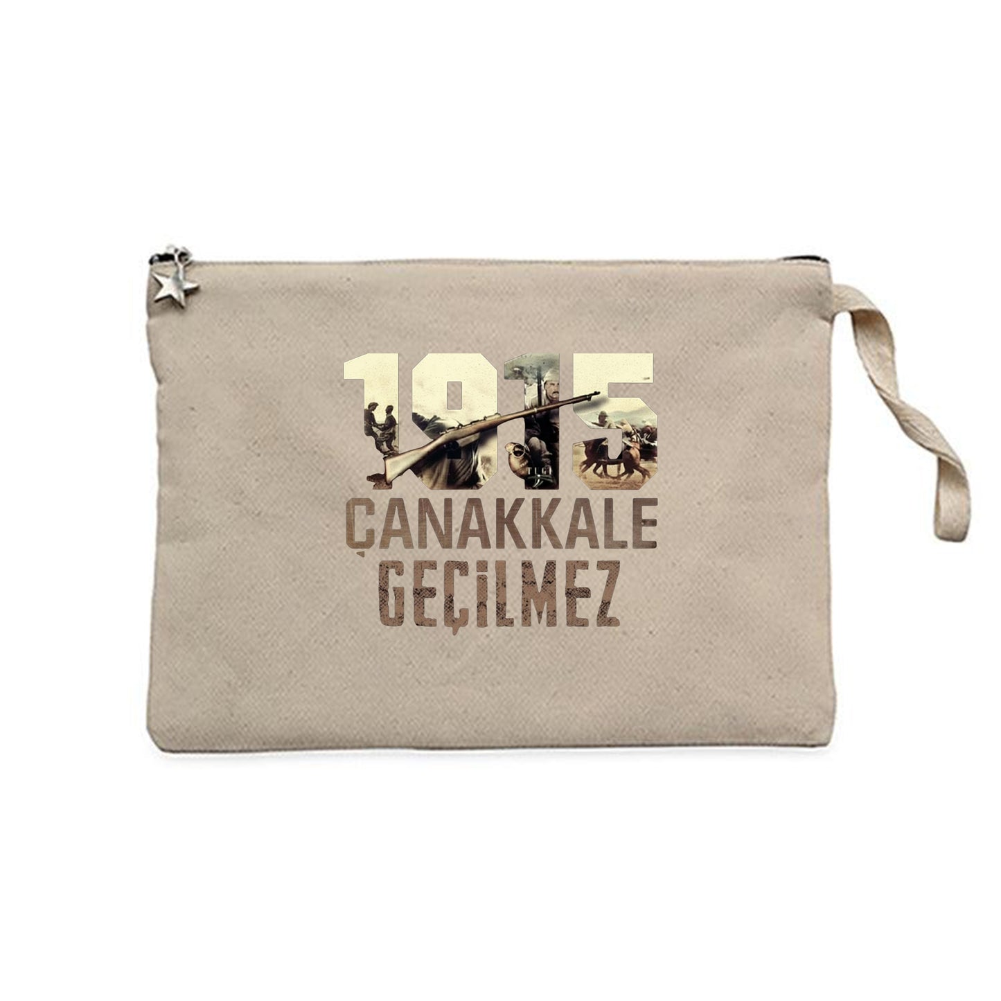 18 Mart Çanakkale Geçilmez Krem Clutch Astarlı Cüzdan / El Çantası
