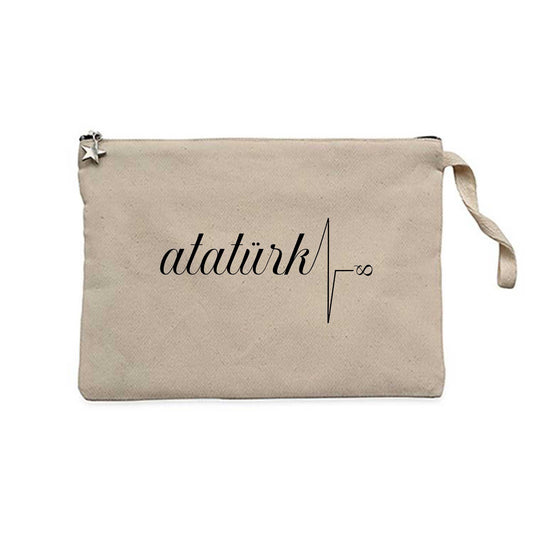 Sonsuza Kadar Kalbimizdesin Atatürk Krem Clutch Astarlı Cüzdan / El Çantası