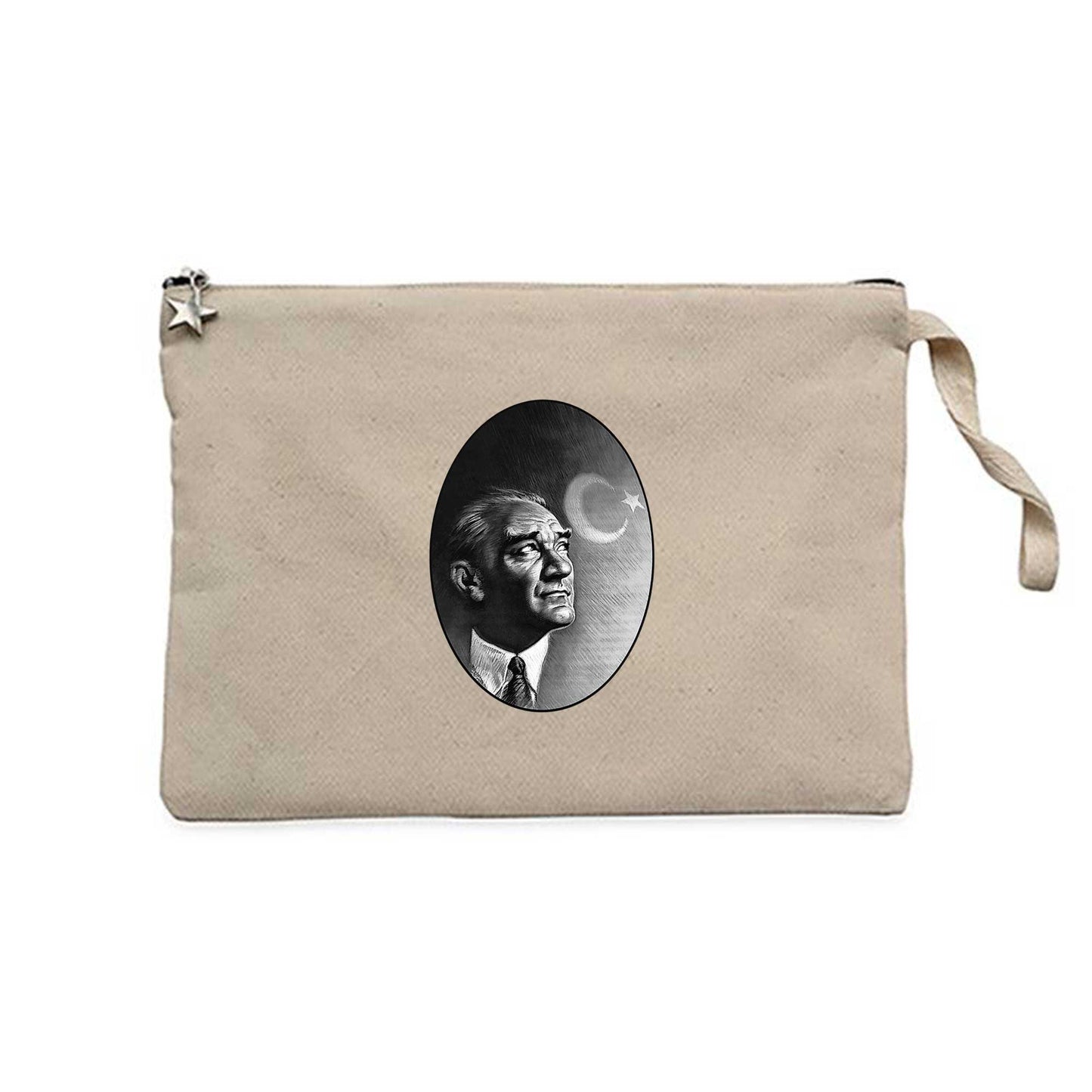 Atatürk Portre Silüet Krem Clutch Astarlı Cüzdan / El Çantası