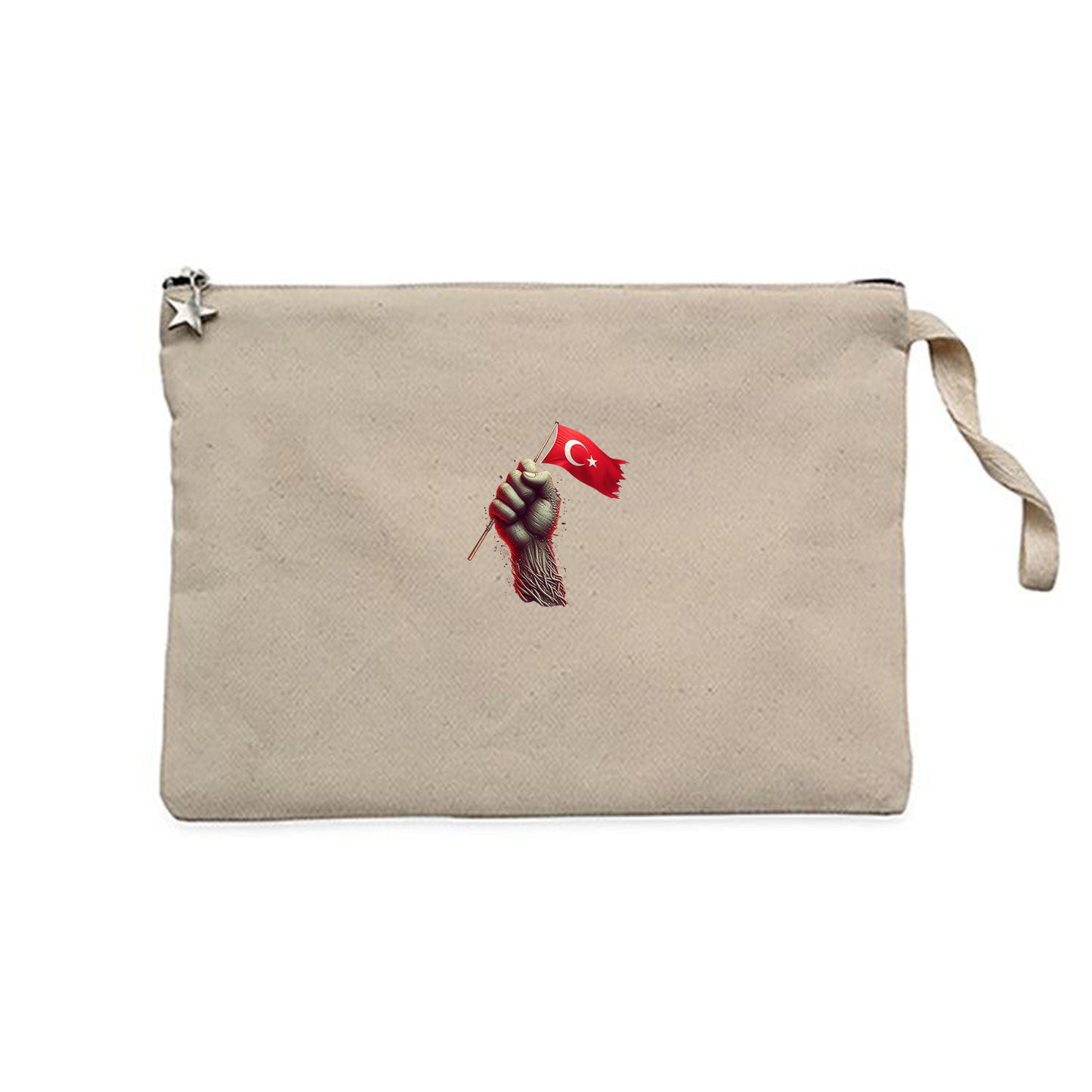 18 Mart Bayrağı Tutan İrade Krem Clutch Astarlı Cüzdan / El Çantası