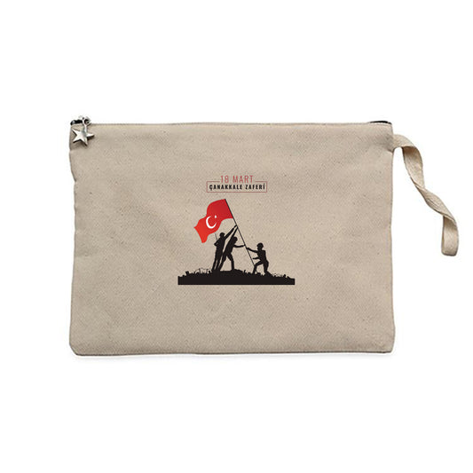 18 Mart Dirilişin Günü Krem Clutch Astarlı Cüzdan / El Çantası