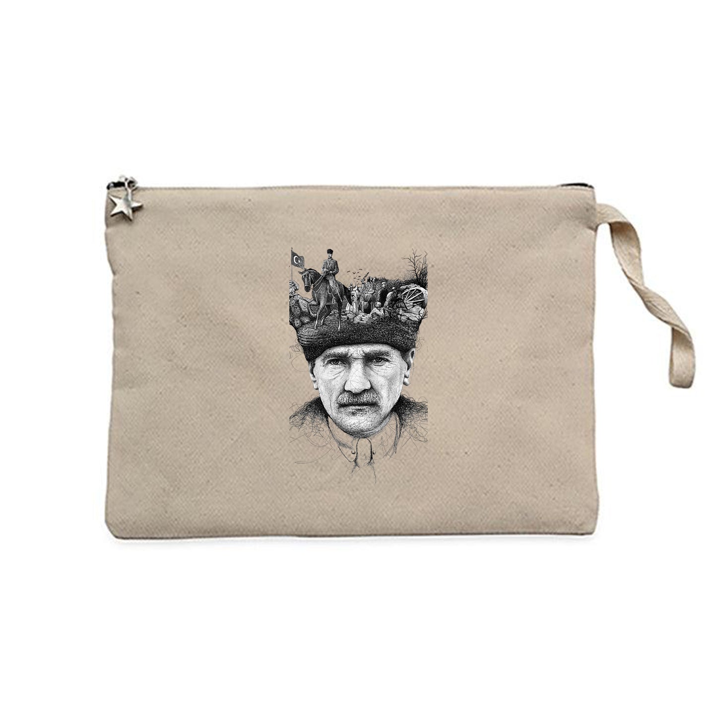18 Mart Atatürk portresi Krem Clutch Astarlı Cüzdan / El Çantası