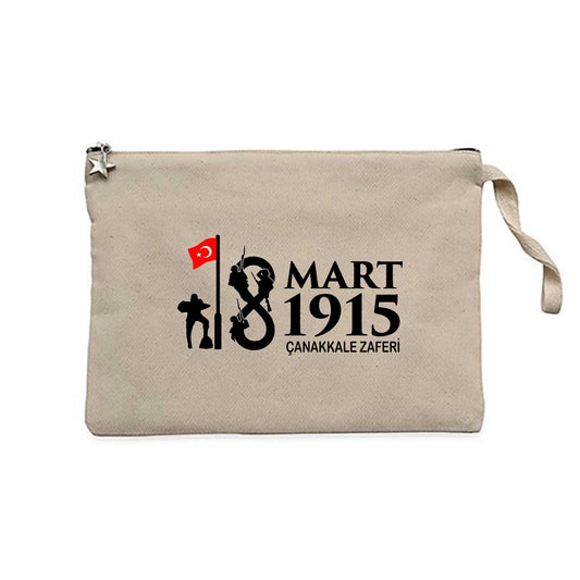 18 Mart 1915 Çanakkale Zaferi Krem Clutch Astarlı Cüzdan / El Çantası
