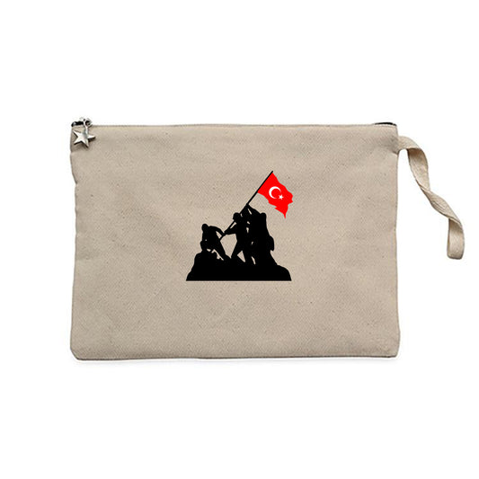 18 Mart Bayrak ve Destan Krem Clutch Astarlı Cüzdan / El Çantası