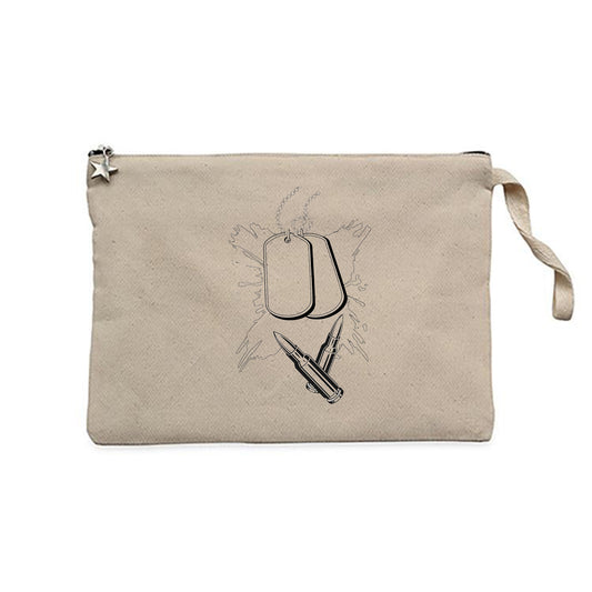 18 Mart Asker Künyesi ve Kurşun Krem Clutch Astarlı Cüzdan / El Çantası