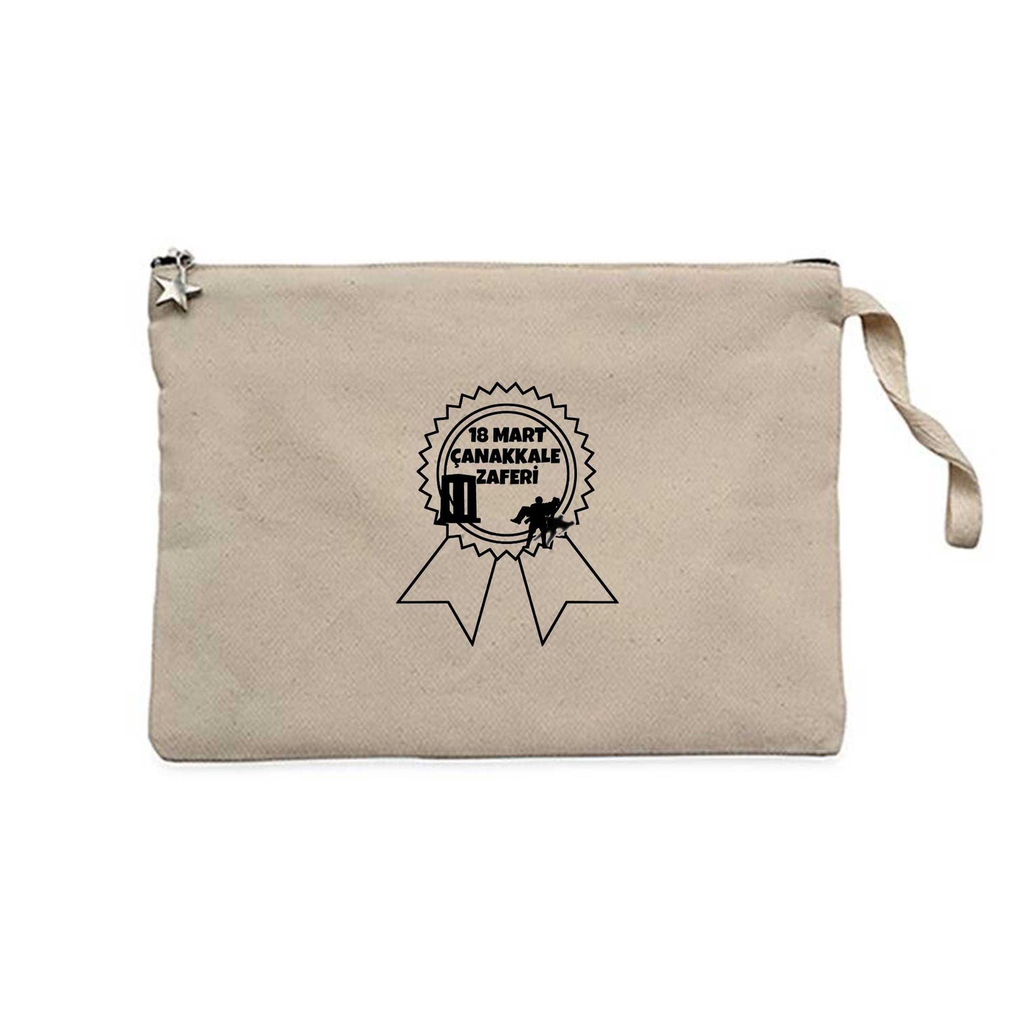 18 Mart Şanlı Zafer Rozeti Krem Clutch Astarlı Cüzdan / El Çantası
