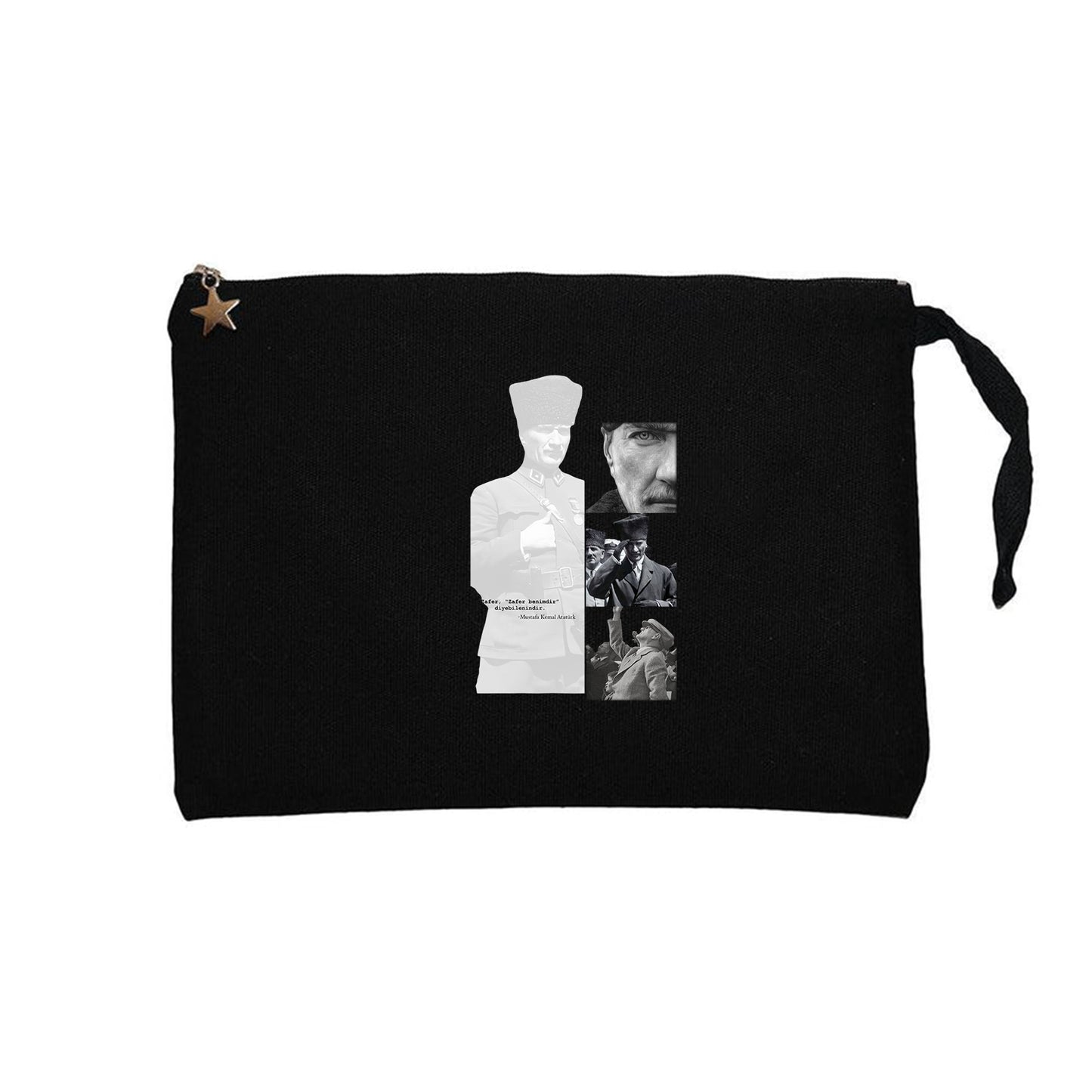 Atatürk "Zafer Benimdir Diyebilenindir" Siyah Clutch Astarlı Cüzdan / El Çantası