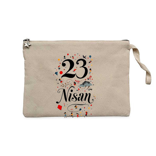 23 Nisan Sanatsal Krem Clutch Astarlı Cüzdan / El Çantası