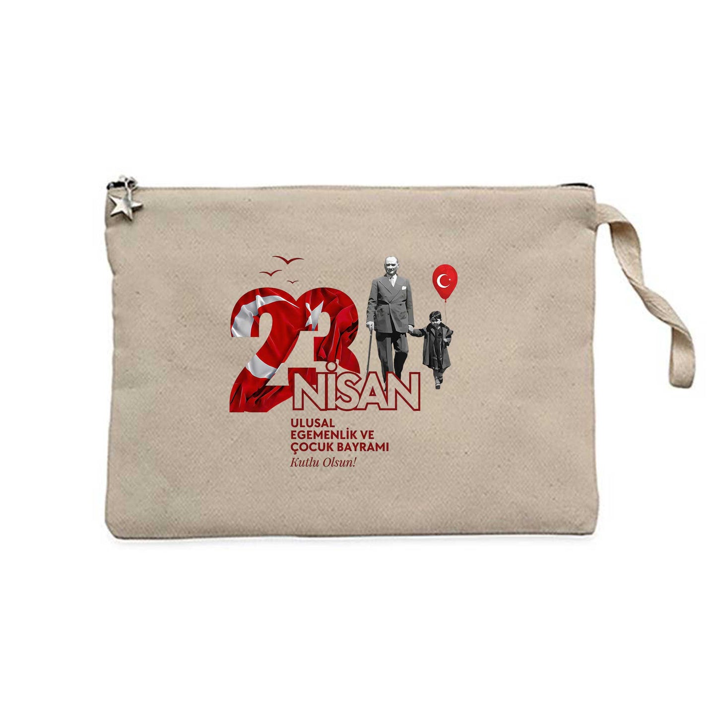23 Nisan Ulusal Egemenlik Ve Çocuk Bayramı Kutlu Olsun Krem Clutch Astarlı Cüzdan / El Çantası