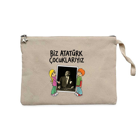 Atatürk Çocuklarıyız Krem Clutch Astarlı Cüzdan / El Çantası