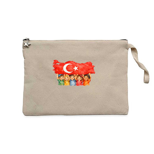 Çocuklara Armağan Krem Clutch Astarlı Cüzdan / El Çantası