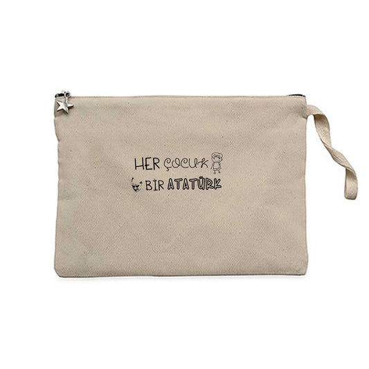 Her Çocuk Bir Atatürk Krem Clutch Astarlı Cüzdan / El Çantası