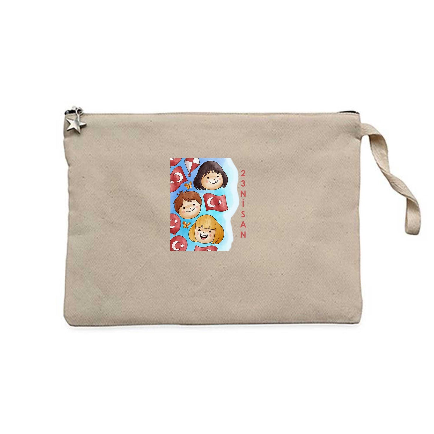 Neşeli 23 Nisan Krem Clutch Astarlı Cüzdan / El Çantası