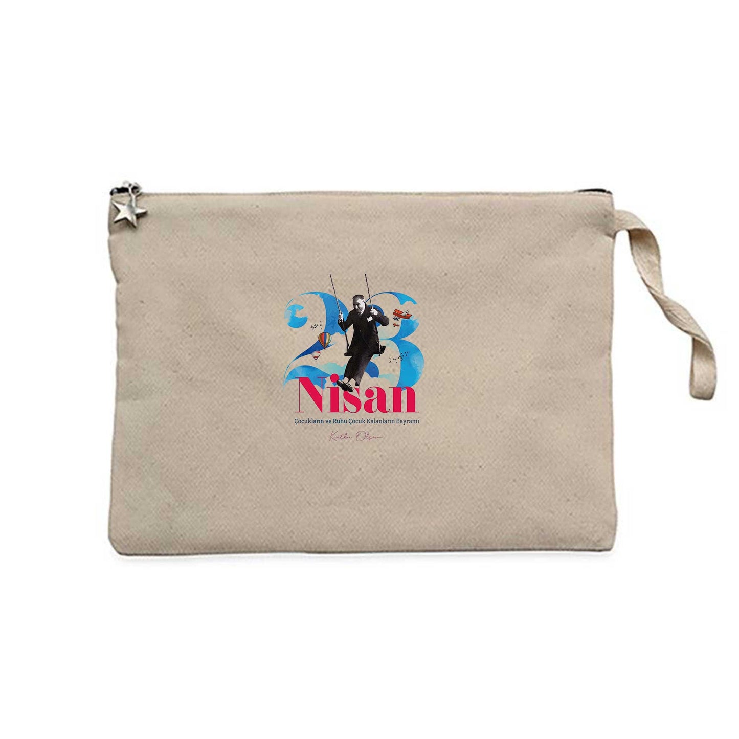 Renkli 23 Nisan Krem Clutch Astarlı Cüzdan / El Çantası