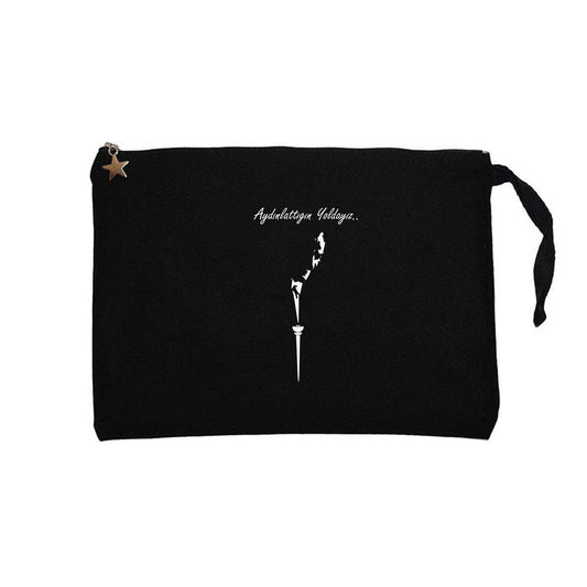 Atatürk'ün Aydınlattığı Yoldayız Siyah Clutch Astarlı Cüzdan / El Çantası