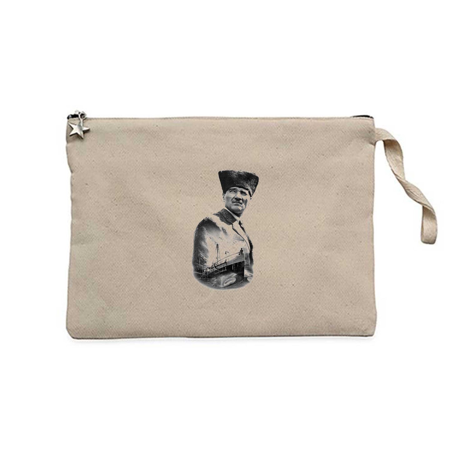 Bandırma Ruhuyla Atatürk Krem Clutch Astarlı Cüzdan / El Çantası