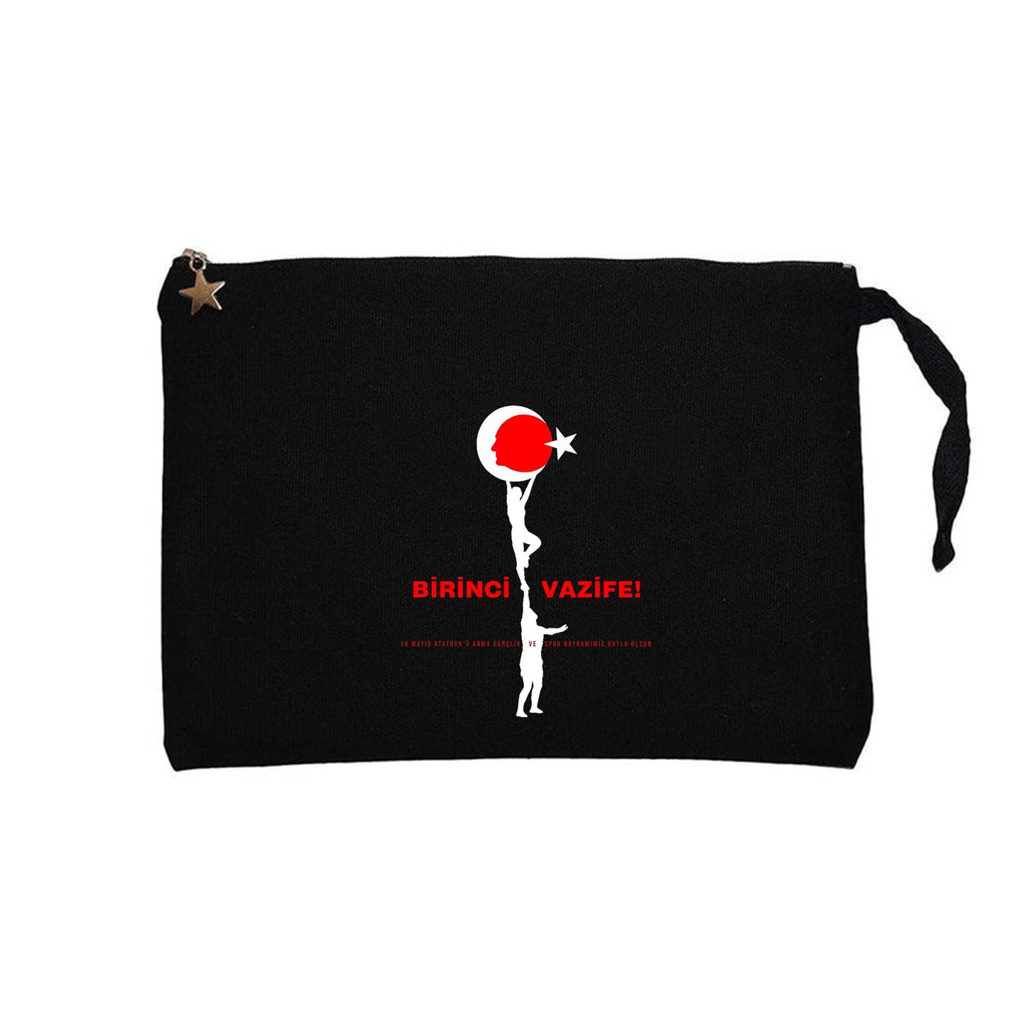 Atatürk Birinci Vazifemiz Siyah Clutch Astarlı Cüzdan / El Çantası
