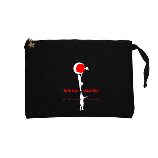 Atatürk Birinci Vazifemiz Siyah Clutch Astarlı Cüzdan / El Çantası