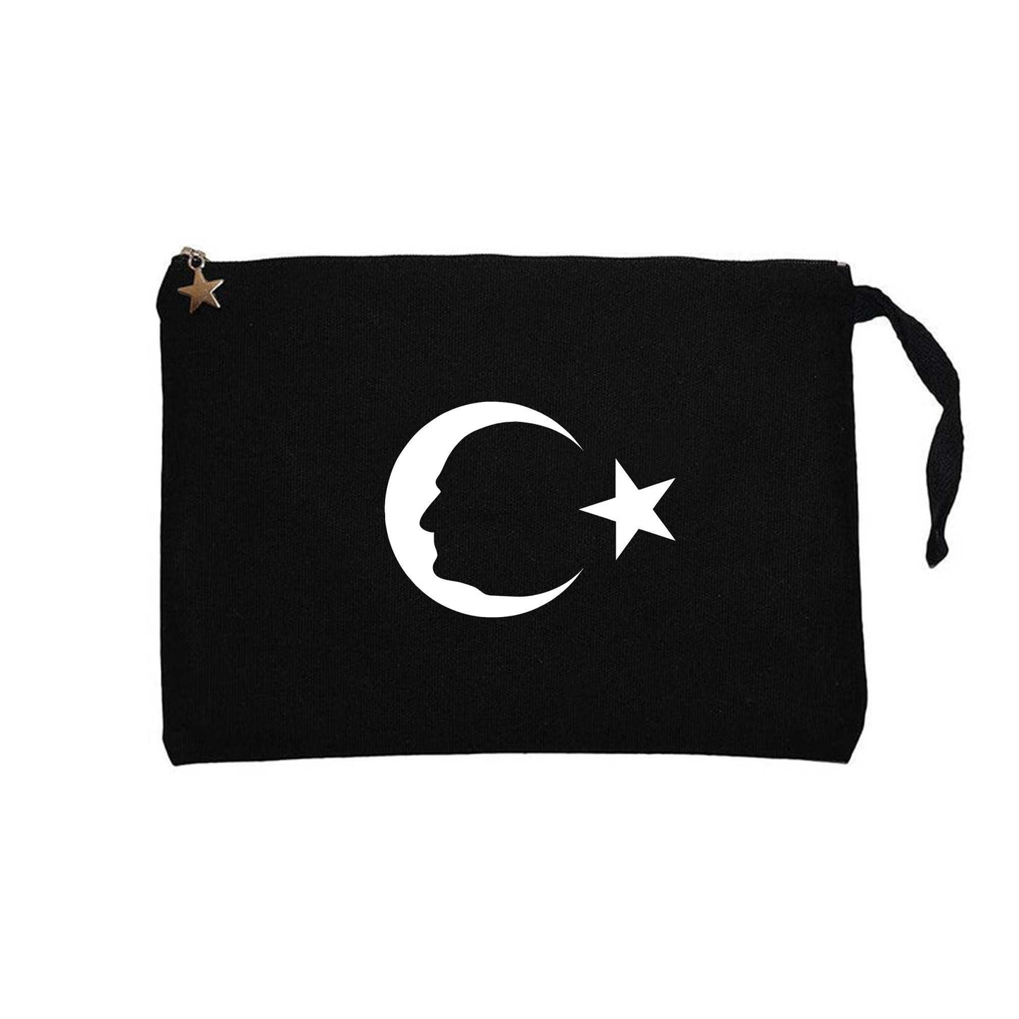 Ay Yıldız Anma Tasarımı Siyah Clutch Astarlı Cüzdan / El Çantası