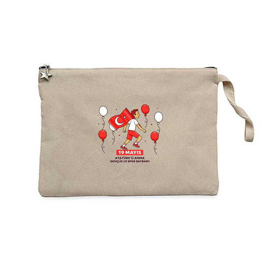 Neşeli 19 Mayıs Krem Clutch Astarlı Cüzdan / El Çantası