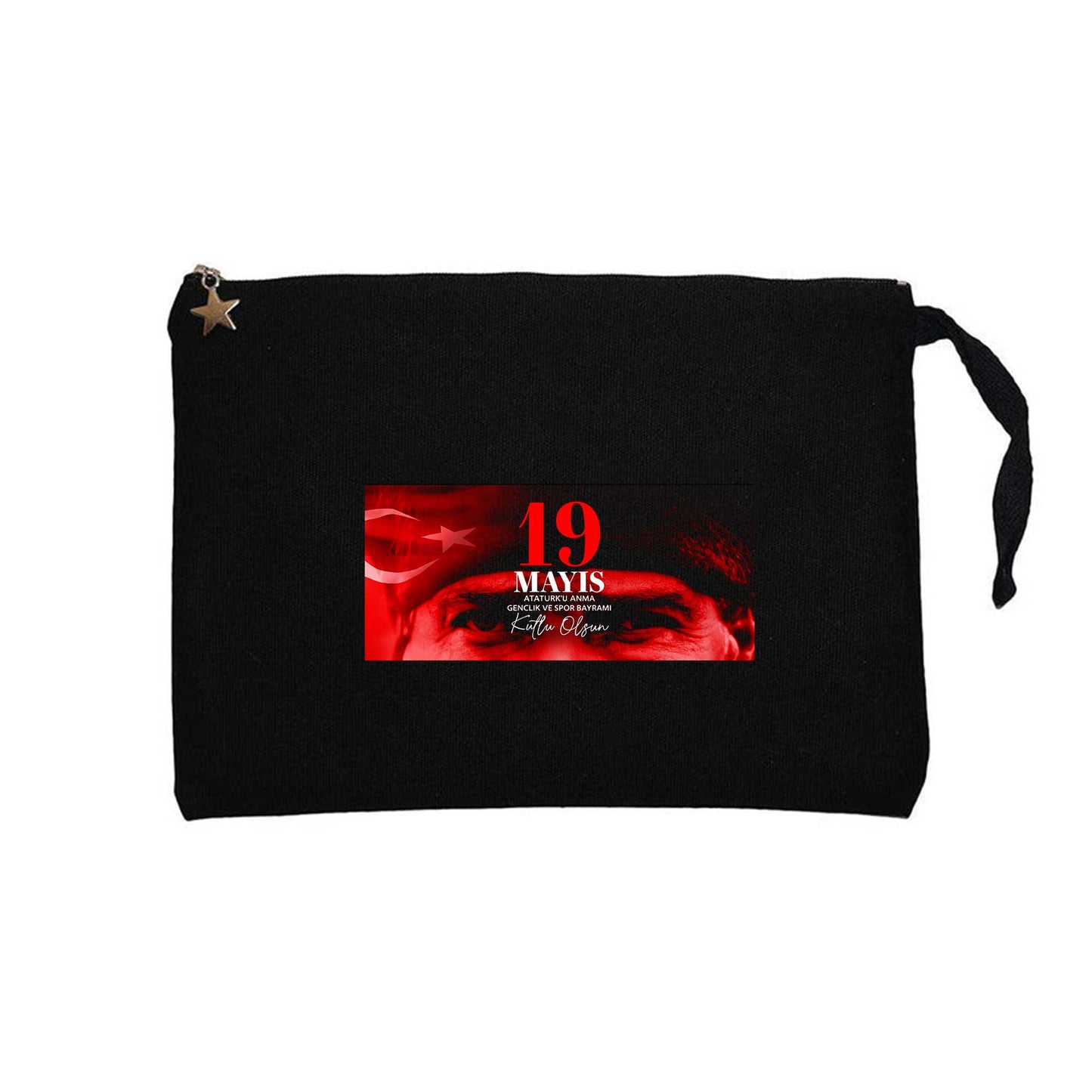 19 Mayıs Sanatsal Siyah Clutch Astarlı Cüzdan / El Çantası