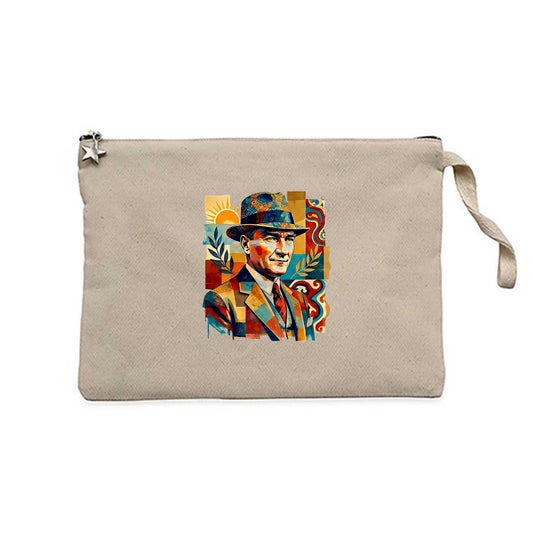 Atatürk Mozaik Sanat Krem Clutch Astarlı Cüzdan / El Çantası