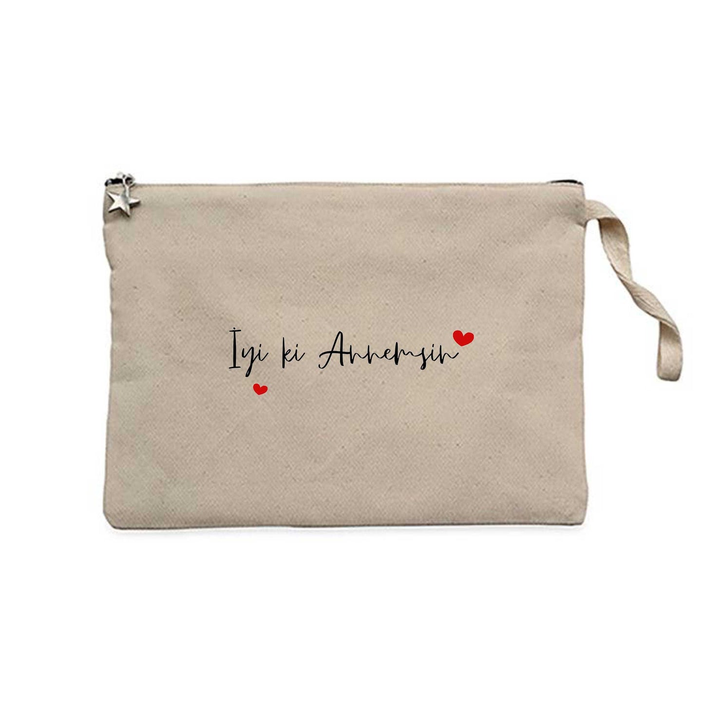 İyi ki Annemsin Krem Clutch Astarlı Cüzdan / El Çantası