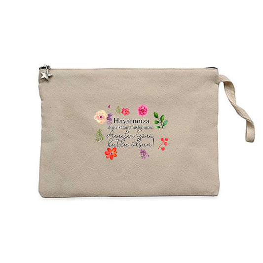 Hayatımıza Değer Katan Annelerimiz Krem Clutch Astarlı Cüzdan / El Çantası