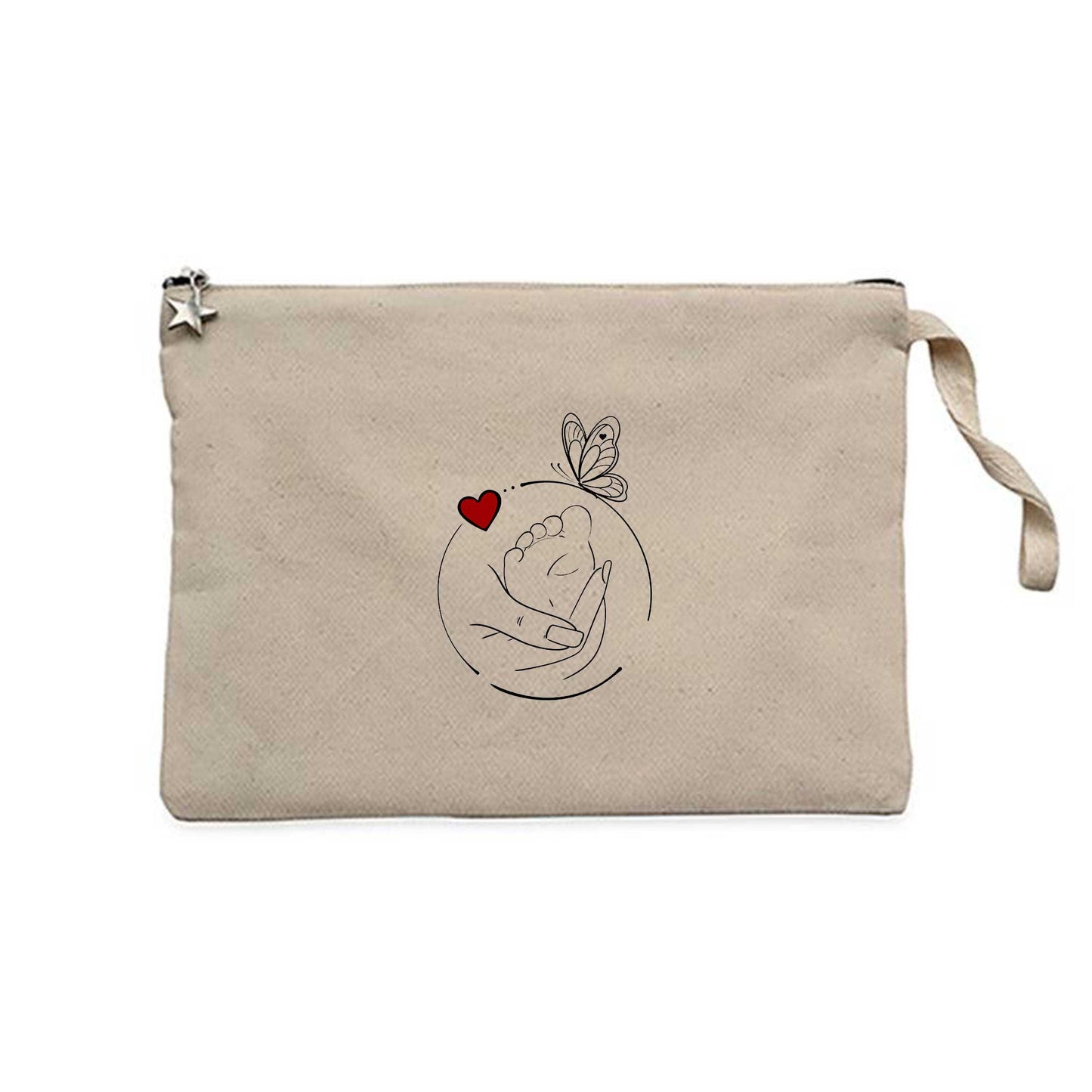 Anne Ve Bebek Ayağı Krem Clutch Astarlı Cüzdan / El Çantası