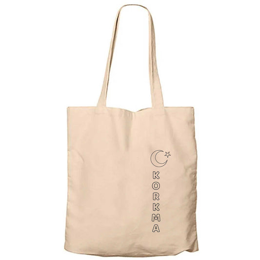 Korkma Ay Yıldız Krem Fermuarlı Bez Çanta Gabardin