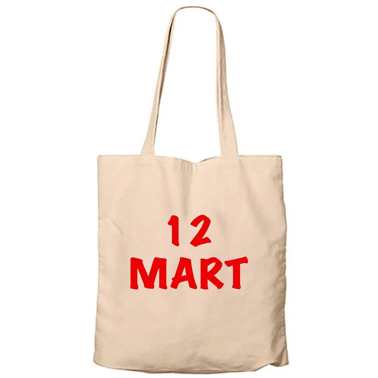 12 Mart Krem Fermuarlı Bez Çanta Gabardin