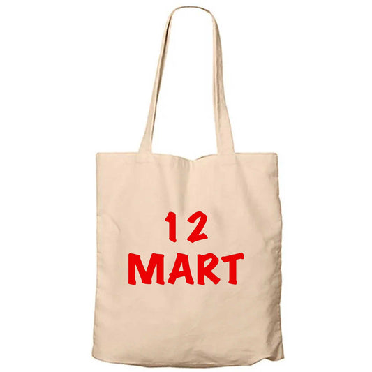 12 Mart Krem Fermuarlı Bez Çanta Gabardin