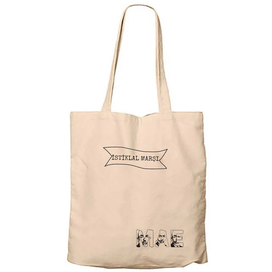 İstiklal Marşı Krem Fermuarlı Bez Çanta Gabardin