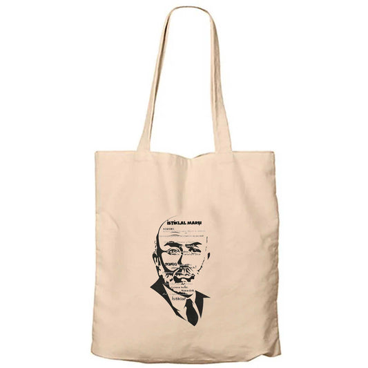 Mehmet Akif Ersoy İstiklal Marşı Krem Fermuarlı Bez Çanta Gabardin