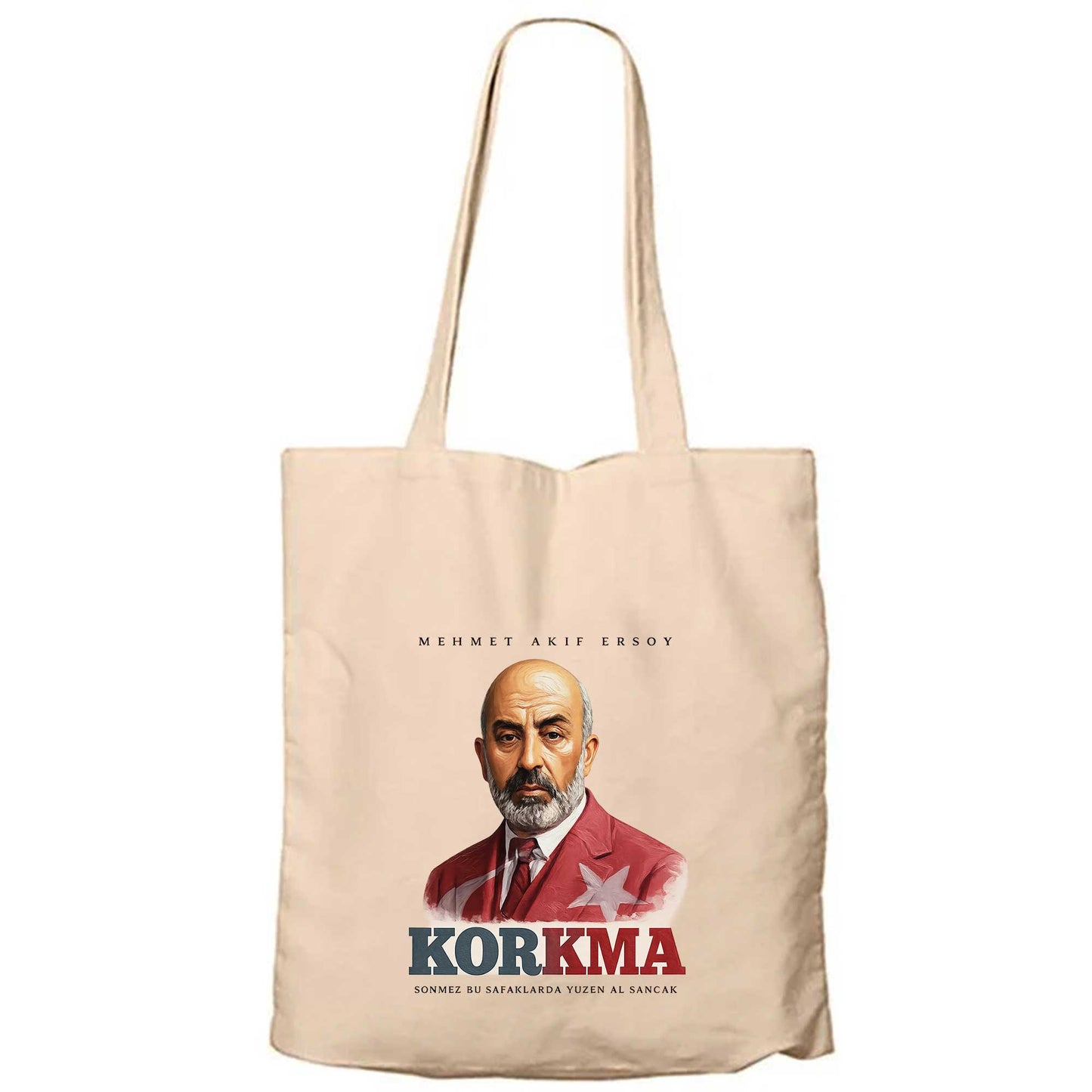 Mehmet Akif Ersoy Korkma Krem Fermuarlı Bez Çanta Gabardin