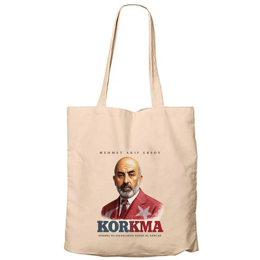 Mehmet Akif Ersoy Korkma Krem Fermuarlı Bez Çanta Gabardin