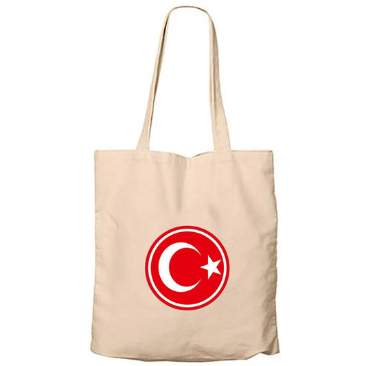 Ay Yıldız Bayrak Logo Krem Fermuarlı Bez Çanta Gabardin